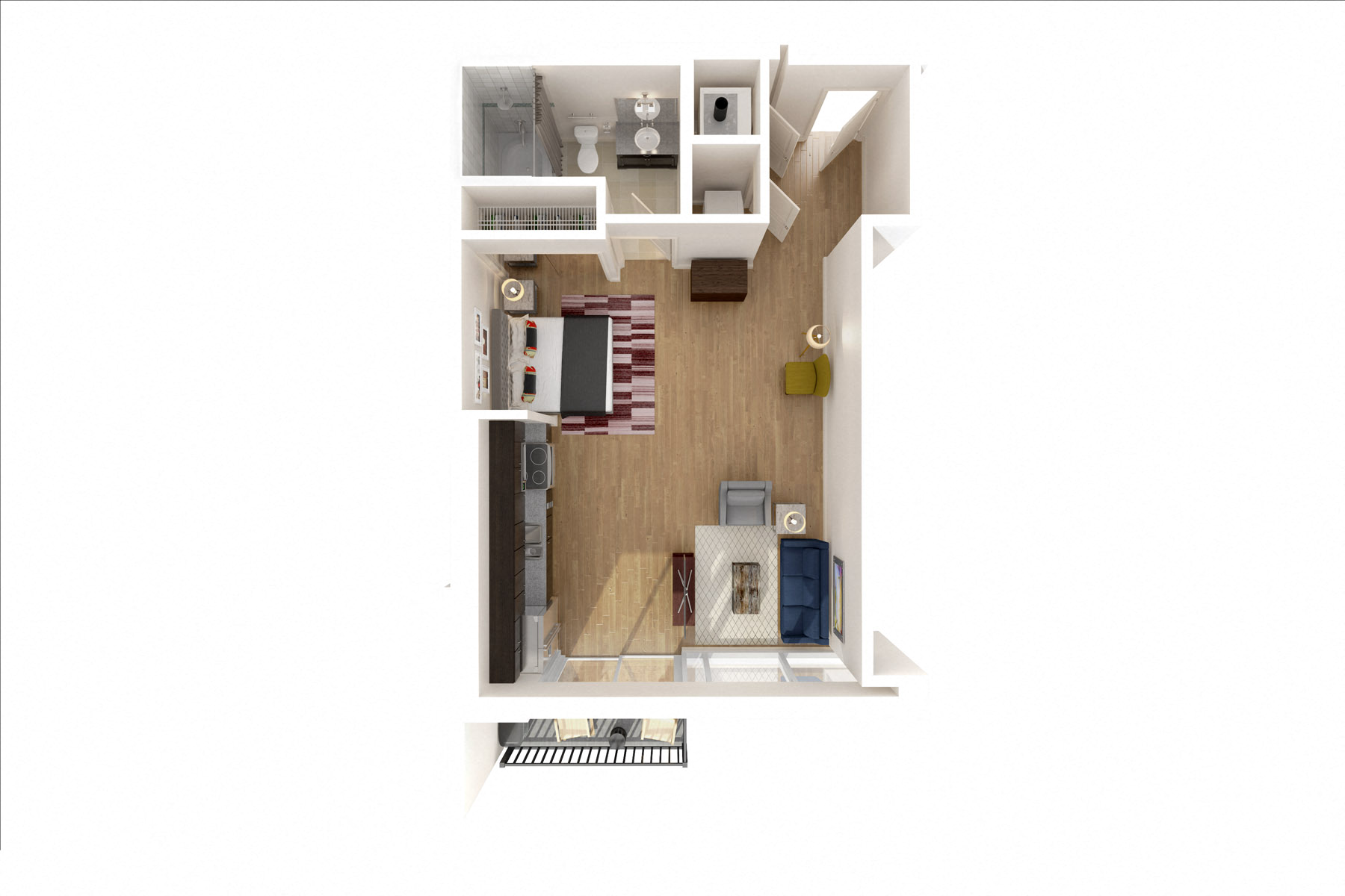 Floor plan for studio, 1 bath, 586 sqft